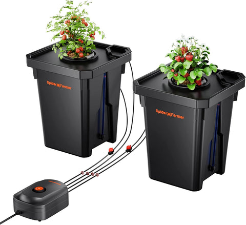 Spider Farmer DWC Hydroponics Grow System with Top Drip Kit 7 Gallon Deep Water Culture with 8W Air Pump 2 Buckets