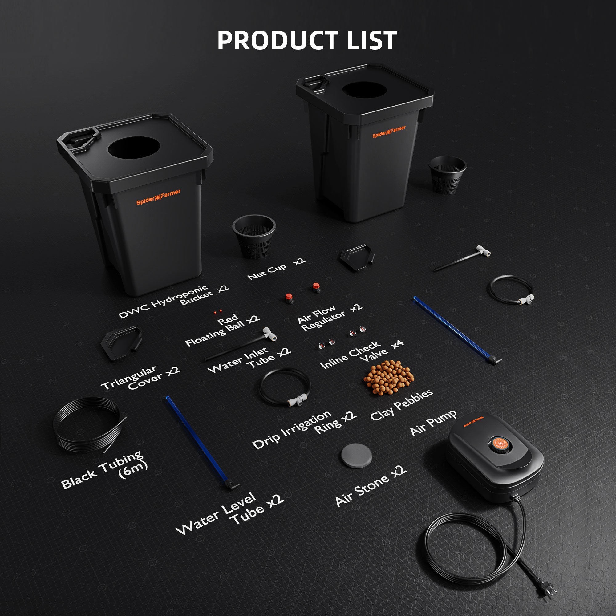 Spider Farmer DWC Hydroponics Grow System with Top Drip Kit 7 Gallon Deep Water Culture with 8W Air Pump 2 Buckets - Green Thumb Depot