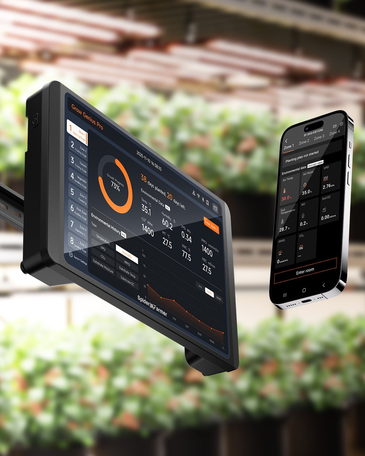 Spider Farmer GGS Pro Controller Kits | Integrated Climate Management of 8 Large - Scale Independent Grow Spaces | Ideal for Industrial & Commercial Grow planners| Temperature, Humidity, VPD Monitoring, Scheduling, Data Tracking, Bluetooth & WiFi - Green Thumb Depot