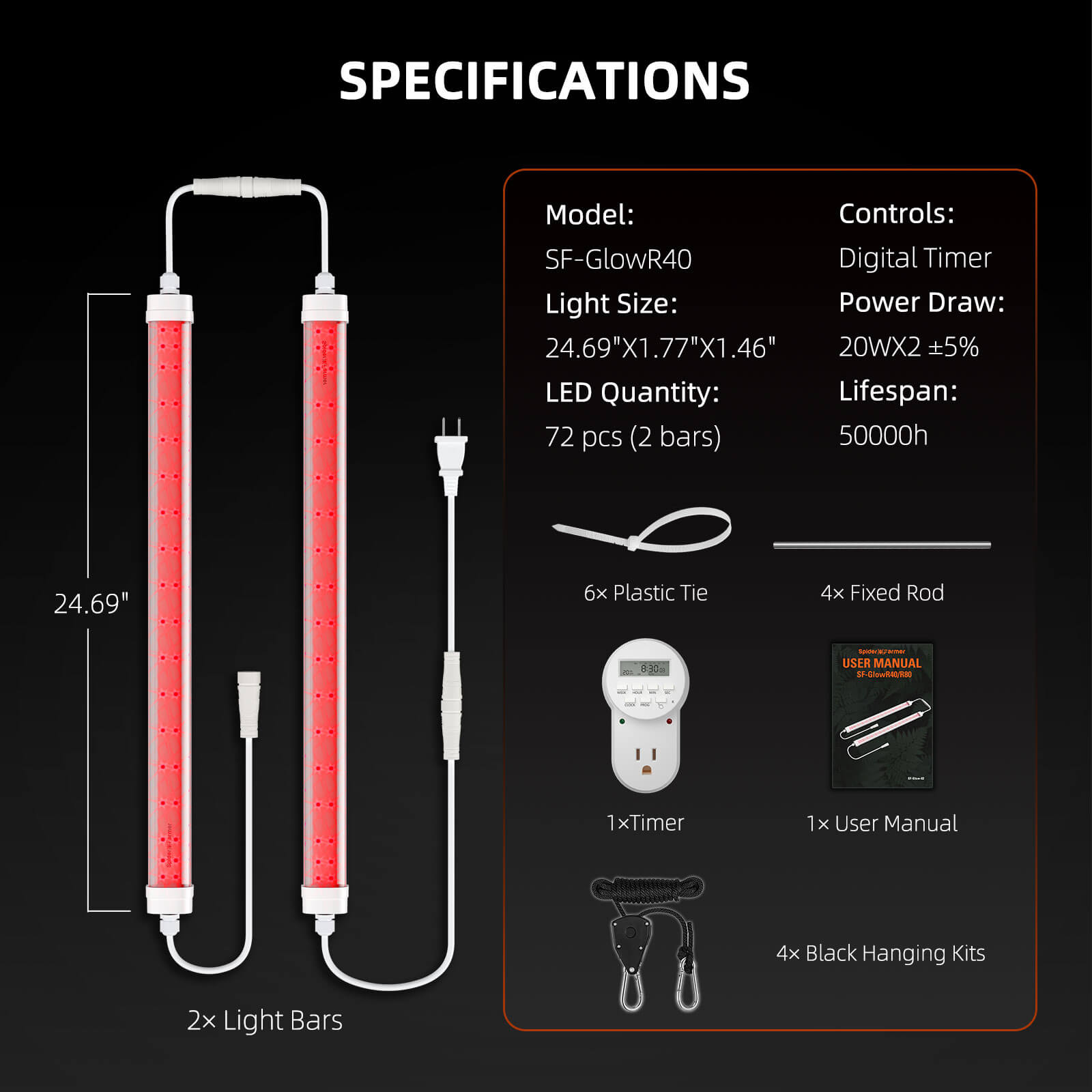 Spider Farmer® GlowR40 Deep Red Spectrum 660nm Supplemental LED Grow Light - Green Thumb Depot