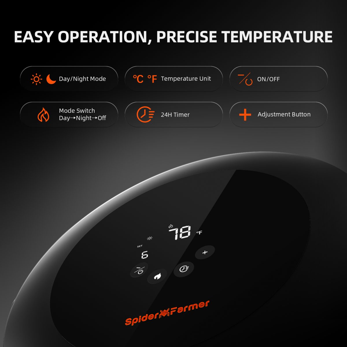 Spider Farmer Grow Tent Heater – Smart Temperature Control,10 - Level PTC Heating,Day/Night Auto Settings,24H Timer, Safe Indoor Plant Heater for Grow Rooms - Green Thumb Depot