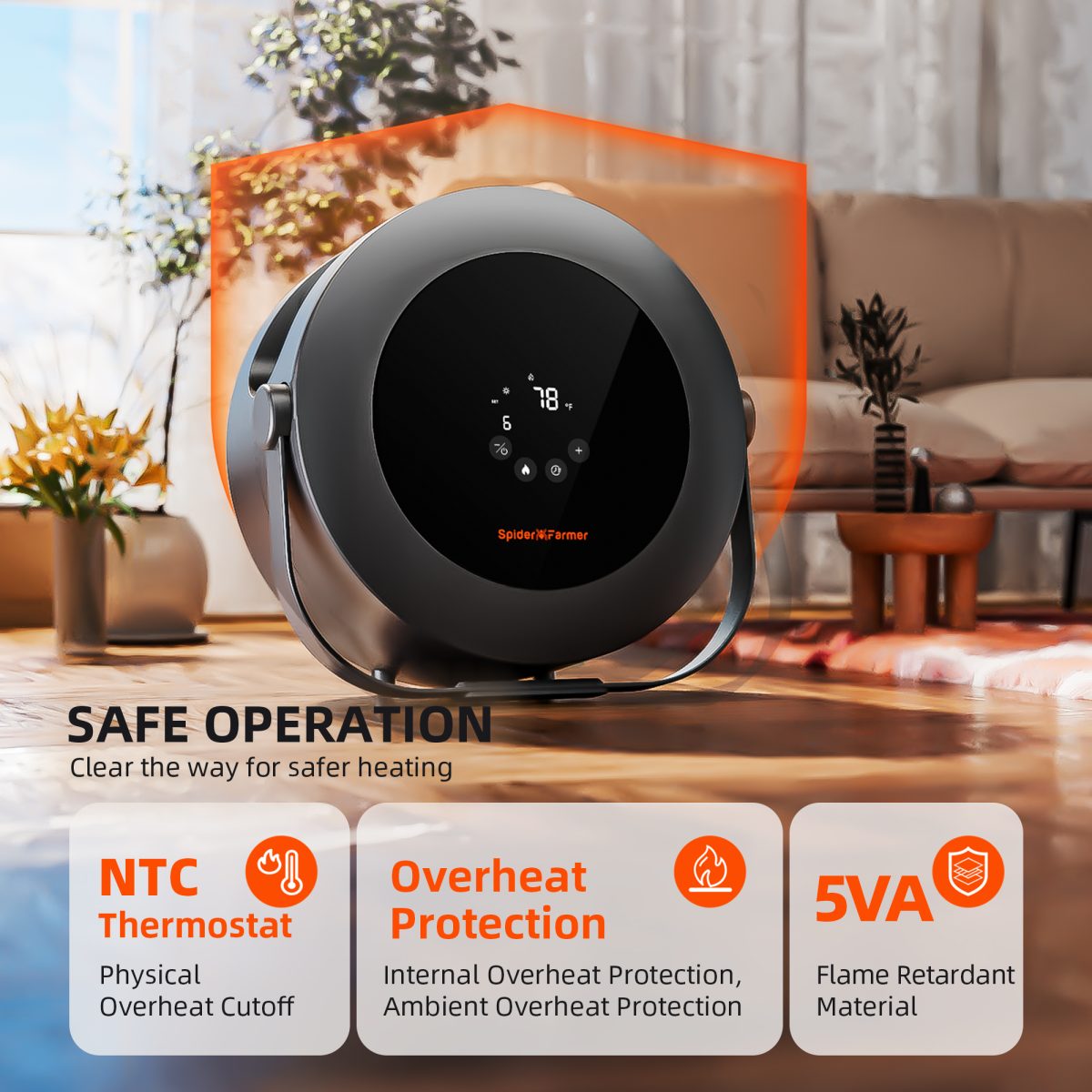 Spider Farmer Grow Tent Heater – Smart Temperature Control,10 - Level PTC Heating,Day/Night Auto Settings,24H Timer, Safe Indoor Plant Heater for Grow Rooms - Green Thumb Depot