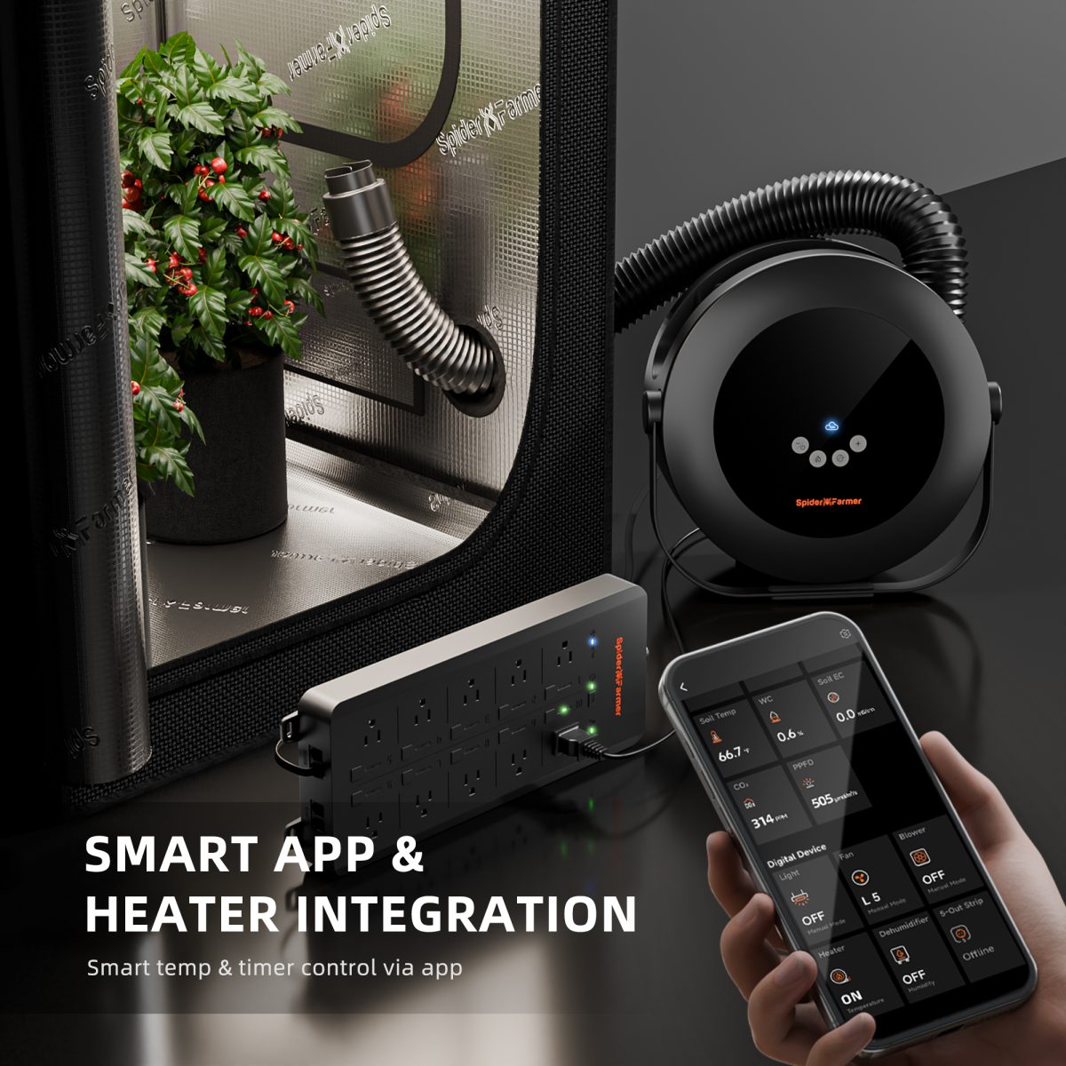 Spider Farmer Grow Tent Heater – Smart Temperature Control,10 - Level PTC Heating,Day/Night Auto Settings,24H Timer, Safe Indoor Plant Heater for Grow Rooms - Green Thumb Depot