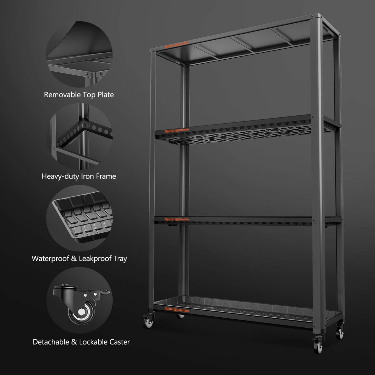 Spider Farmer® SF600 growshelves Indoor led grow light and Metal Plant Stand with Plant Trays - Green Thumb Depot