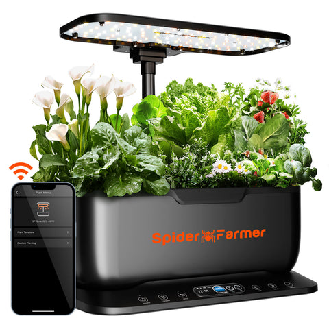 Spider Farmer SmartG12 Hydroponic Gardening System Kit, APP & Wifi Controlled, 36W LED Grow Light, 12 Pods Indoor Herb Garden, 6L Water Tank
