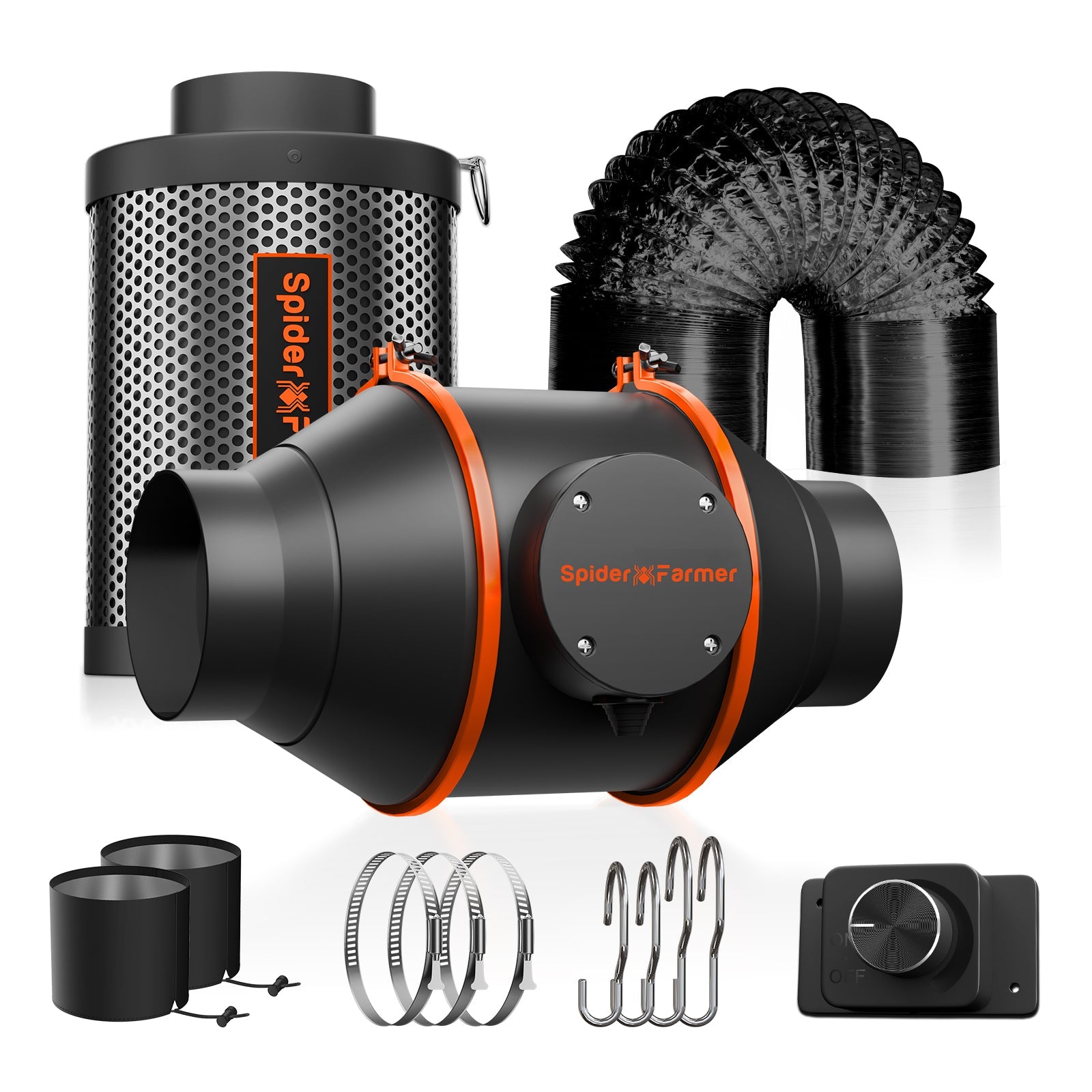 Spider Farmer®Quiet 4” Inline duct Fan Kits 205 CFM with Speed Controller, Carbon Filter Grow Tent Ventilation System, GGS Controller Controllable - Green Thumb Depot
