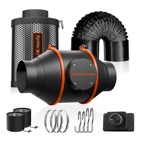 Spider Farmer®Quiet 4” Inline duct Fan Kits 205 CFM with Speed Controller, Carbon Filter Grow Tent Ventilation System, GGS Controller Controllable