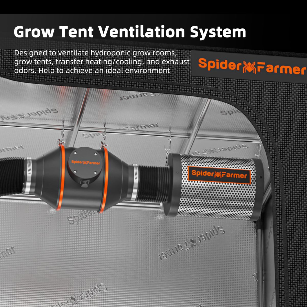 Spider Farmer®Quiet 4” Inline duct Fan Kits 205 CFM with Speed Controller, Carbon Filter Grow Tent Ventilation System, GGS Controller Controllable - Green Thumb Depot