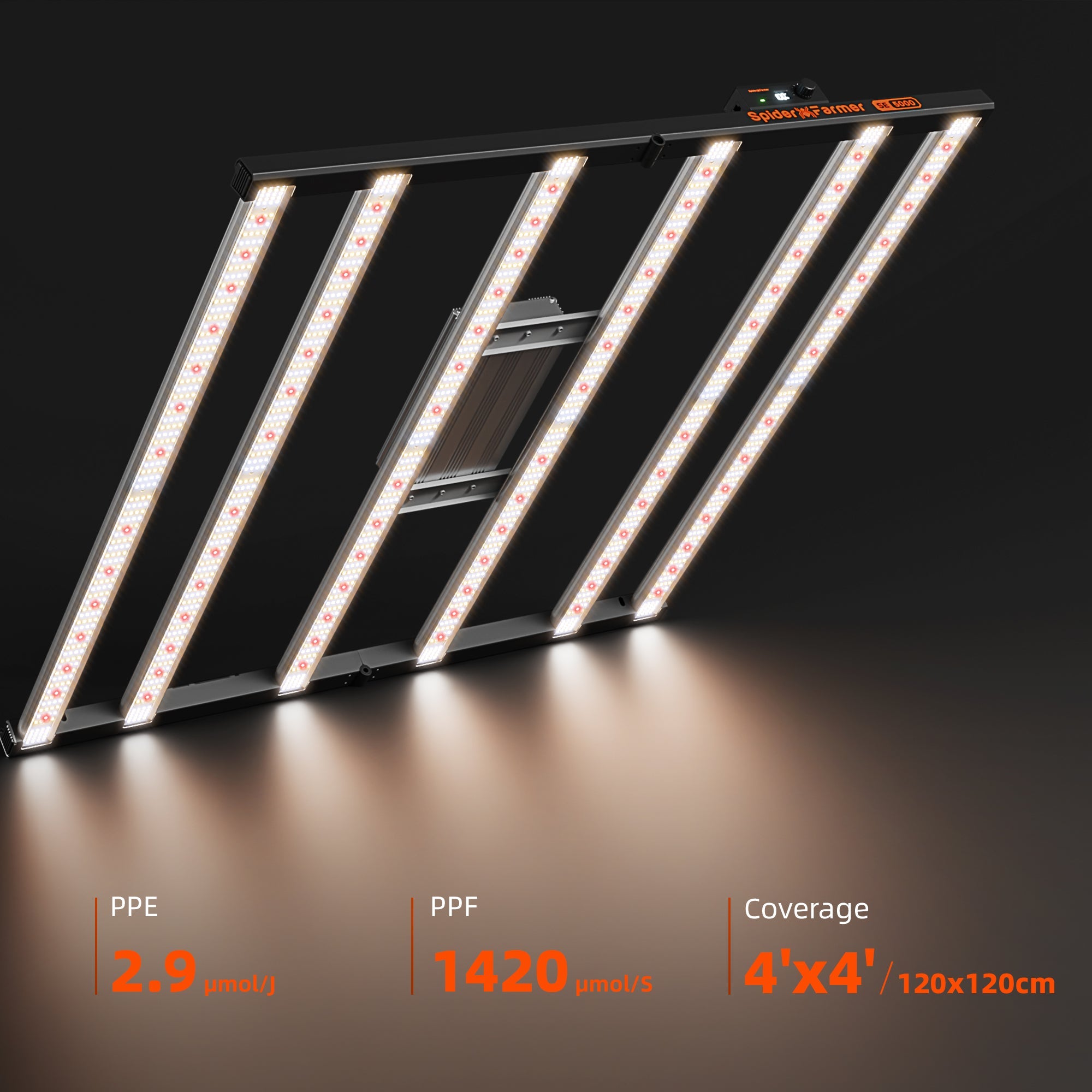 Spider Farmer®SE5000 480W LED Grow Light Dimmable Bluetooth & WiFi Smart APP Control High Yields for 4x4FT Grow Tent - Green Thumb Depot