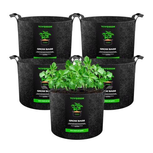 Vivosun 1 Gallon Grow Bags 5 - Pack Black Thickened Nonwoven Fabric Pots with Handles - Green Thumb Depot