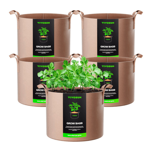 Vivosun 1 Gallon Grow Bags 5 - Pack Brown Thickened Nonwoven Fabric Pots with Handles - Green Thumb Depot