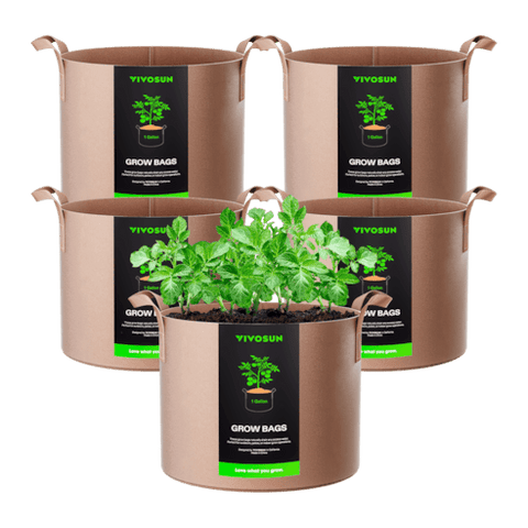 Vivosun 1 Gallon Grow Bags 5-Pack Brown Thickened Nonwoven Fabric Pots with Handles