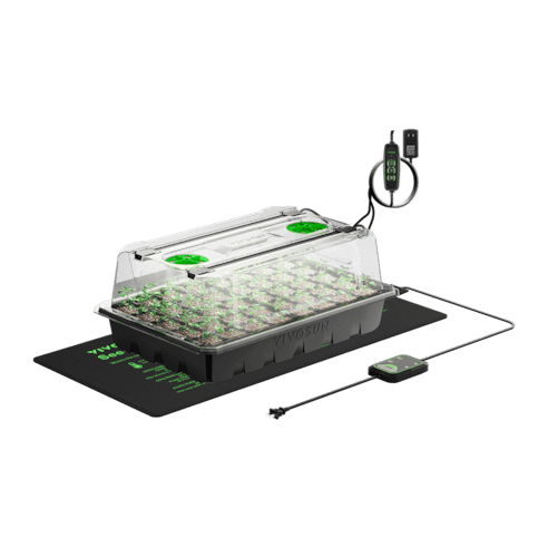 Vivosun 1 - Pack 40 - Cell Seed Starter Trays with 1 Set of LED Lights and 10"x20.75" Seedling Heat Mat - Green Thumb Depot