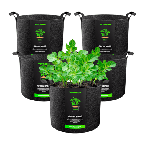 Vivosun 10 Gallon Grow Bags 5 - Pack Black Thickened Nonwoven Fabric Pots with Handles - Green Thumb Depot