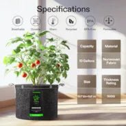 Vivosun 10 Gallon Grow Bags 5 - Pack Black Thickened Nonwoven Fabric Pots with Handles, Multi - Purpose Rings - Green Thumb Depot