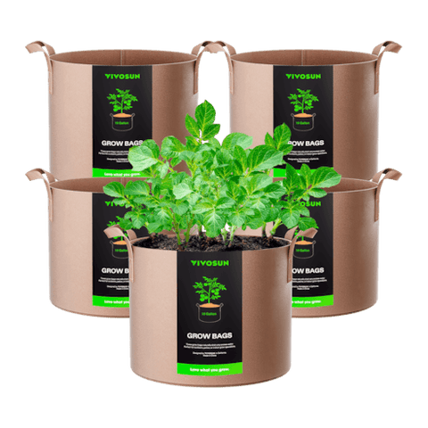 Vivosun 10 Gallon Grow Bags 5-Pack Brown Thickened Nonwoven Fabric Pots with Handles