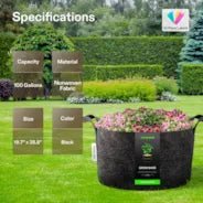 Vivosun 100 Gallon Grow Bags 1 - Pack Black Thickened Nonwoven Fabric Pots with Handles - Green Thumb Depot