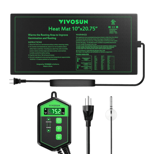 Vivosun 10″x20.75″ Seedling Heat Mat and Digital Thermostat Combo Set MET Standard - Green Thumb Depot