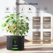 Vivosun 15 Gallon Grow Bags 5 - Pack Black Thickened Nonwoven Fabric Pots with Handles, Multi - Purpose Rings - Green Thumb Depot