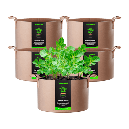Vivosun 15 Gallon Grow Bags 5 - Pack Brown Thickened Nonwoven Fabric Pots with Handles - Green Thumb Depot