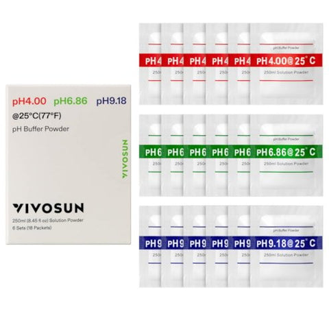 Vivosun 18-Pack pH Meter Buffer Solution Powder, pH 6.86/4.00/9.18, pH Buffer Powder for Precise and Easy pH Tester Calibration