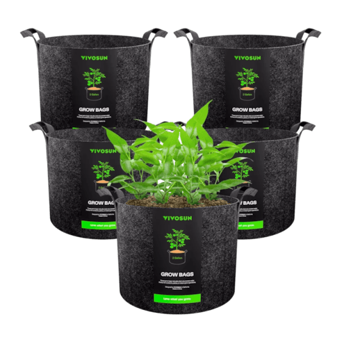 Vivosun 2 Gallon Grow Bags 5 - Pack Black Thickened Nonwoven Fabric Pots with Handles - Green Thumb Depot