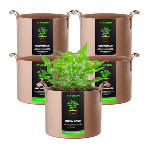 Vivosun 2 Gallon Grow Bags 5-Pack Brown Thickened Nonwoven Fabric Pots with Handles