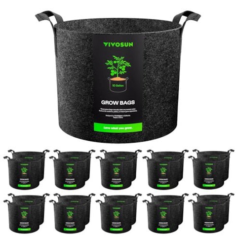 Vivosun 20-Pack 10 Gallon Grow Bags, Heavy Duty Thickened Nonwoven Fabric Pots with Handles for Flowers Fruits and Vegetables Black