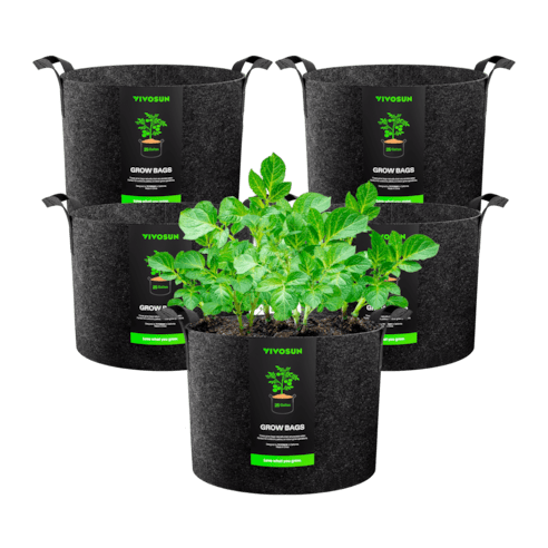 Vivosun 25 Gallon Grow Bags 5 - Pack Black Thickened Nonwoven Fabric Pots with Handles - Green Thumb Depot