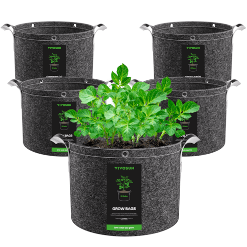 Vivosun 25 Gallon Grow Bags 5 - Pack Black Thickened Nonwoven Fabric Pots with Handles, Multi - Purpose Rings - Green Thumb Depot