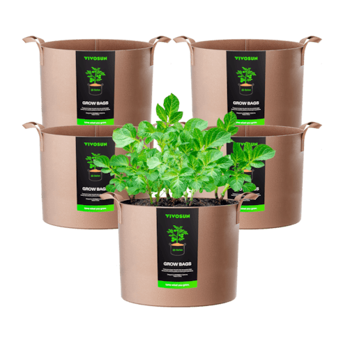 Vivosun 25 Gallon Grow Bags 5 - Pack Brown Thickened Nonwoven Fabric Pots with Handles - Green Thumb Depot