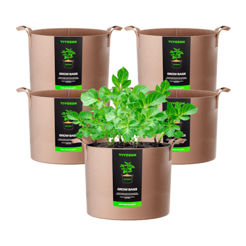 Vivosun 25 Gallon Grow Bags 5-Pack Brown Thickened Nonwoven Fabric Pots with Handles