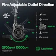 Vivosun 2700 GPH Submersible Water Pump 120W Ultra Quiet Pump High Lift for Pond Waterfall - Green Thumb Depot