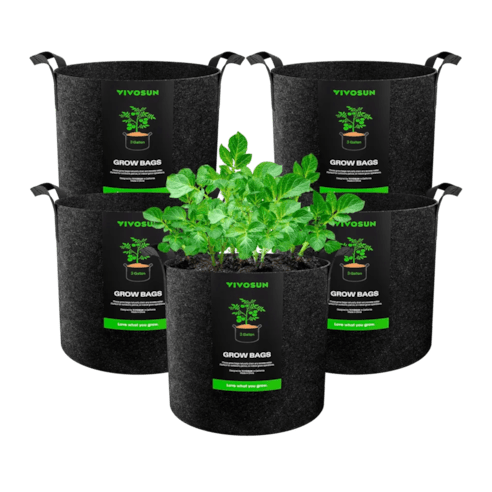 Vivosun 3 Gallon Grow Bags 5 - Pack Black Thickened Nonwoven Fabric Pots with Handles - Green Thumb Depot