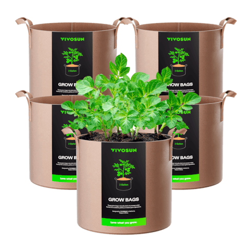 Vivosun 3 Gallon Grow Bags 5 - Pack Brown Thickened Nonwoven Fabric Pots with Handles - Green Thumb Depot