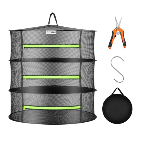 Vivosun 3 - Layer Mesh Drying Rack Hanging Design with Green Zippers - Green Thumb Depot