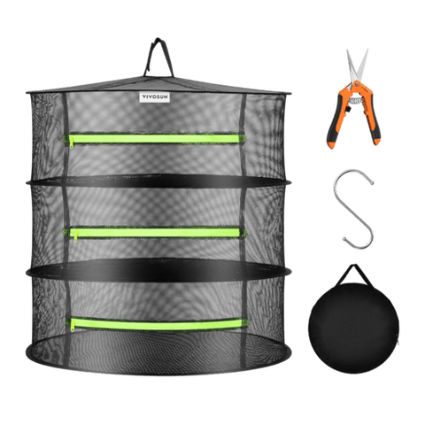 Vivosun 3-Layer Mesh Drying Rack Hanging Design with Green Zippers