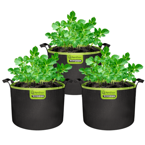 Vivosun 3 - Pack 5 - Gallon AeroBase Grow Bags, Durable Mesh Fabric Plant Container with Breathable Base and Sturdy Handles, Black - Green Thumb Depot