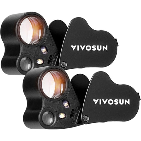Vivosun 30X-60X Jewelers Loupe Magnifier with LED Light (2-Pack Black)
