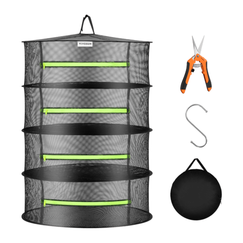 Vivosun 4 - Layer Mesh Drying Rack Hanging Design with Green Zippers - Green Thumb Depot