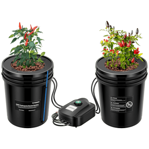 Vivosun 5 Gallon DWC Hydroponic System Kit (2 Bucket, Black)