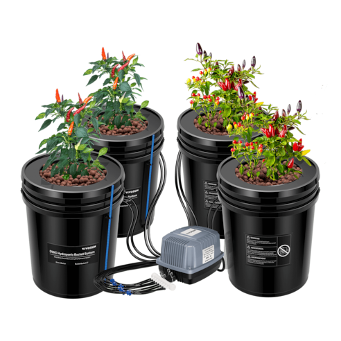 Vivosun 5 Gallon DWC Hydroponic System Kit (4 Bucket, Black) - Green Thumb Depot