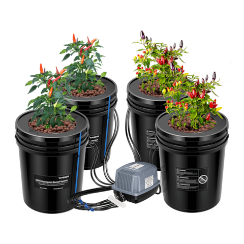 Vivosun 5 Gallon DWC Hydroponic System Kit (4 Bucket, Black)