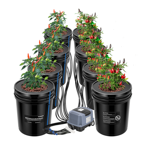 Vivosun 5 Gallon DWC Hydroponic System Kit (8 Bucket, Black) - Green Thumb Depot