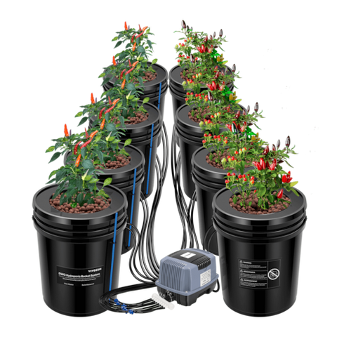 Vivosun 5 Gallon DWC Hydroponic System Kit (8 Bucket, Black)