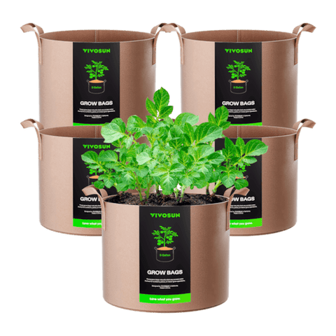 Vivosun 5 Gallon Grow Bags 5-Pack Brown Thickened Nonwoven Fabric Pots with Handles