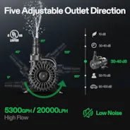 Vivosun 5300GPH Submersible Water Pump 310W High Lift for Pond Waterfall - Green Thumb Depot