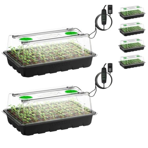 Vivosun 6 - Pack Seed Starter Trays, 240 - Cell Seed Starter Kit with 2 Set of LED Lights - Green Thumb Depot