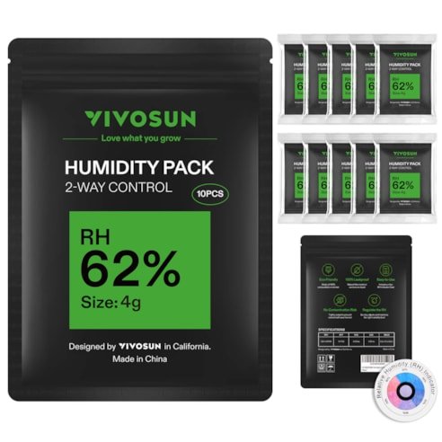 Vivosun 62% RH Two - Way Humidity Control Packs, Size 4 g, 10 Packs for Storing 1/2 oz, Moisture Balancer with RH Indicator Card for Food & Herb Storage - Green Thumb Depot