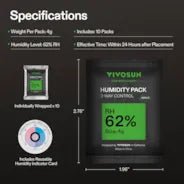 Vivosun 62% RH Two - Way Humidity Control Packs, Size 4 g, 10 Packs for Storing 1/2 oz, Moisture Balancer with RH Indicator Card for Food & Herb Storage - Green Thumb Depot